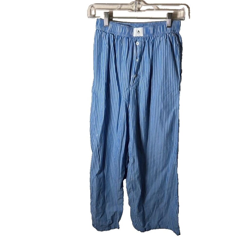 By Anthropologie Pants Women's XS Blue Pajama Lounge Striped Boxer Logo